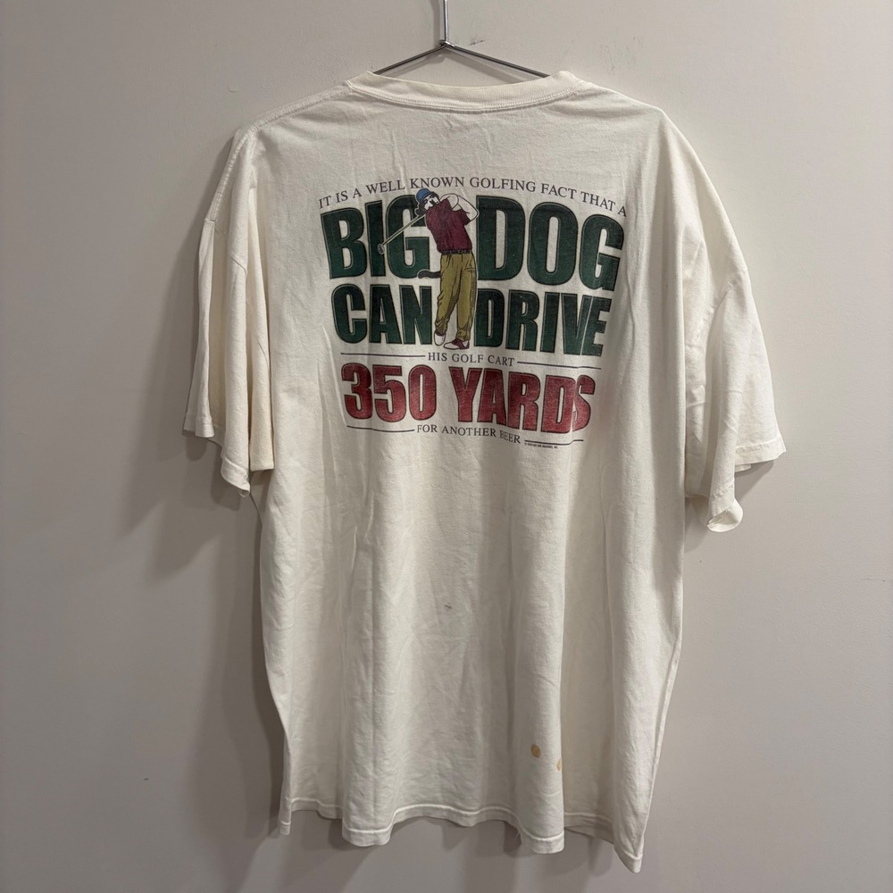 Big Dogs Golfing Graphic T-Shirt Mens XL White Vintage 350 Yards Beer Humor